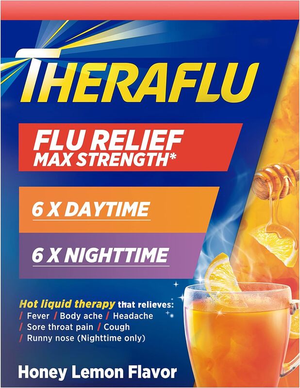 Theraflu Multi-Symptom Severe Cold and Theraflu Nighttime Severe Cold and Cough Hot Liquid Powder Combo Pack 12 count Box (Expiry -12/31/2024)